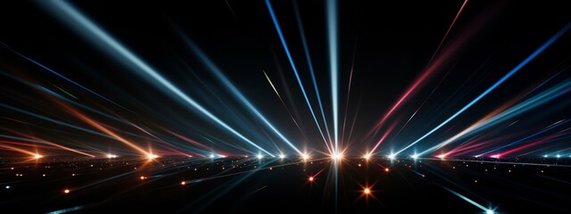 Obraz premium Abstract speed glowing light background banner illustration - Speedy motion blur creating flashy pattern of straight lines, laser beams lasershow for web banner and wallpaper design (Generative Ai)