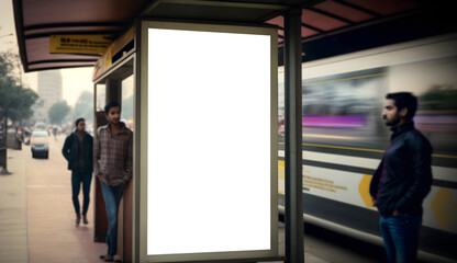 Empty Outdoor Advertising billboard mockup at bus stop, Empty advertisment place for marketing banner or posters, Bus stop billboard mockup, generative ai