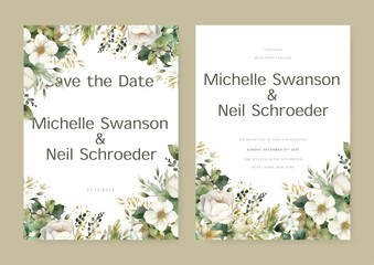 Beautiful white floral flower elegant wedding invitation watercolor