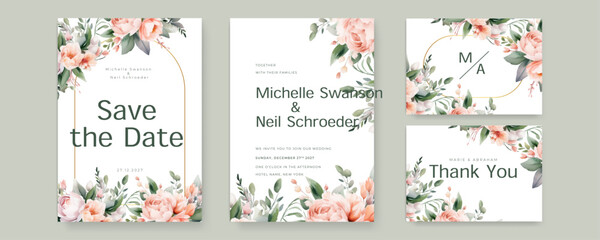 Beautiful watercolor flower wedding invitation design template