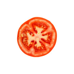 Tomato slice, red ripe tomato isolated on white background.