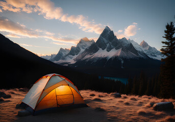 zelt camper camping zeltplatz  natur sunset generative ki ai fiktiv