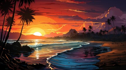 Fototapeta na wymiar Sunset on the beach with beautiful ocean. AI generated