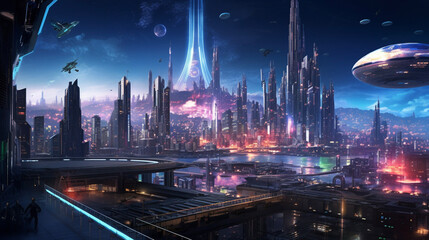 Childbook illustration alien city at night