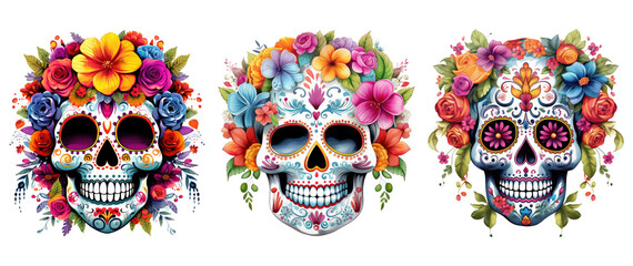 Sugar skull, floral skull, day of the dead, Mexican skull. Generative AI