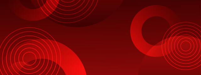Red color geomeric pattern on banner with shadow. Abstract color geometric background with copy space.
