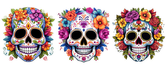 Sugar skull, floral skull, day of the dead, Mexican skull. Generative AI