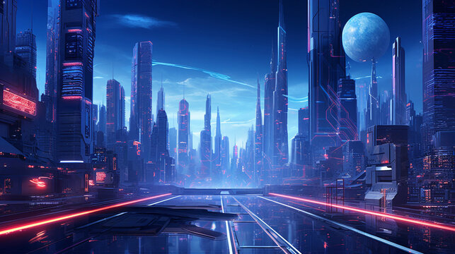 Childbook illustration alien city at night