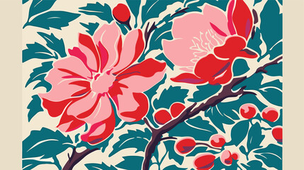 risograph vintage magnolia flower illustration background 07