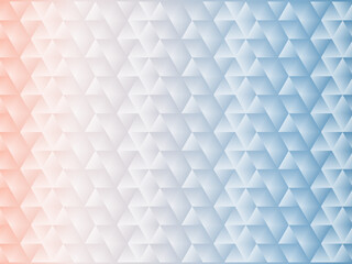 Geometric pattern of blue, pink, white triangles. Abstract light pastel background. Sunrise mosaic. Vector illustration