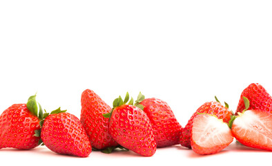 fresh appetizing strawberries on white background with a place for inscription