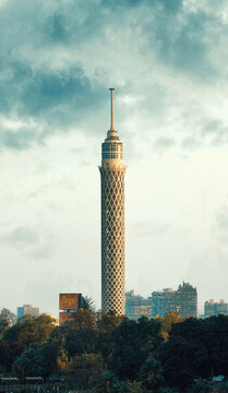 Egypt, Cairo - Cairo Tower with Buildings, Zamalek, Sunset View.