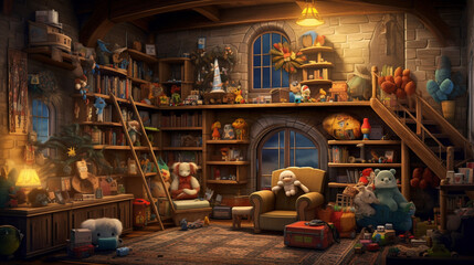 Childbook illustration, playroom