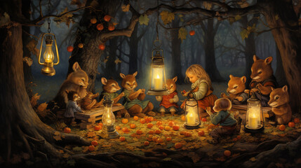 Childbook illustration diner with fox