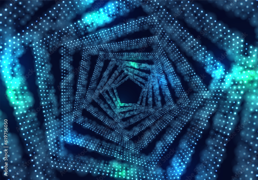 Wall mural portal with light effects. neon particles tunnel. abstract technology background. vector illustratio
