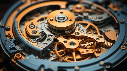 Close up of a gear, Clock mechanism. Generative Ai