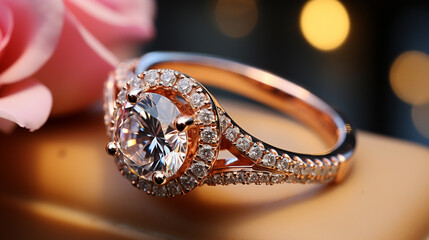 Naklejka premium Close up of an elegant engagement diamond ring. Generative Ai