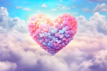 beautiful colorful heart in the clouds as valentine day background, made with generative ai	
