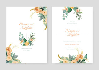 Vector beautiful floral and leaves wedding invitation card