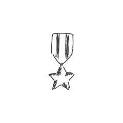 Award star medal doodle icon. Vector illustration.