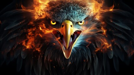 screaming mighty fantasy eagle with flames and glowing lights, generative ai	