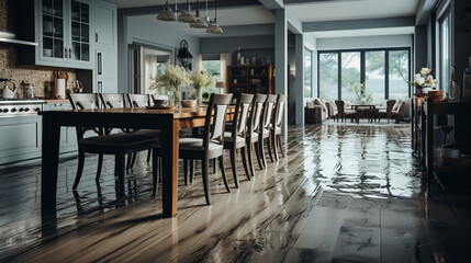 Flooded floor in kitchen from water leak. Generative Ai