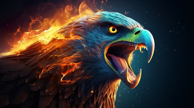 screaming mighty fantasy eagle with flames and glowing lights, generative ai	