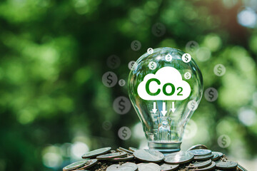 Carbon credit and tax concept.Legal regulation to reduce greenhouse gas emission and atmosphere air...