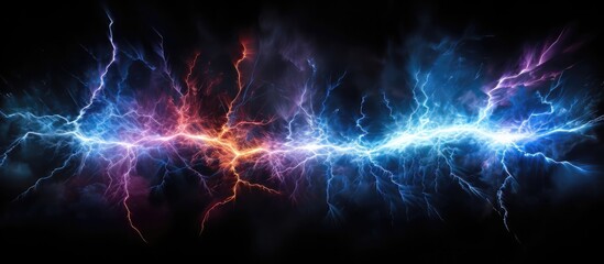 abstract blue and orange lightning on dark black background