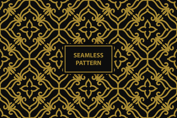seamless pattern with floral ornaments in gold color on a black background, vector seamles pattern