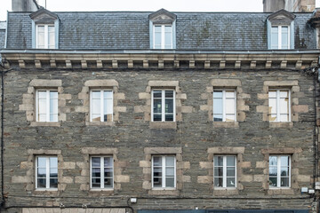 Morlaix, Brittany, France - 2022 August 21: Traditional French facade of a town house located in...