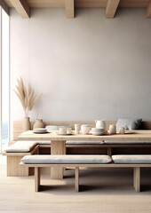 blank wall Mediterranean style interior mockup dinning room  - 619760404