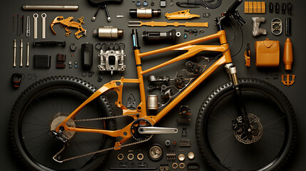 Top view of bicycle and parts of it. Generative Ai