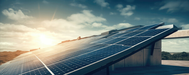 solar panel at sunset, generative ai