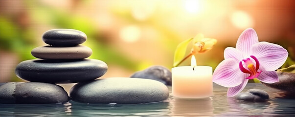 Massage Towels with stones And Candles, spa concept. generative ai