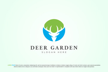 logo deer garden antler stag head silhouette green nature forest