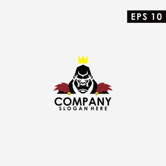 King Of Gorilla Logo Design Vector Template. Modern Design. Flat Logo. Gorilla Icon. Vector Illustration
