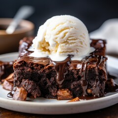 Chocolate brownie with ice cream