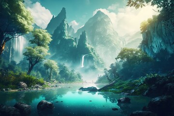 Breathtaking fantasy landscape. Generative AI