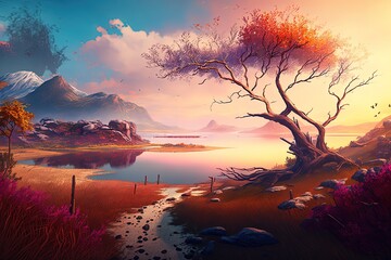 Breathtaking fantasy landscape. Beach. Generative AI