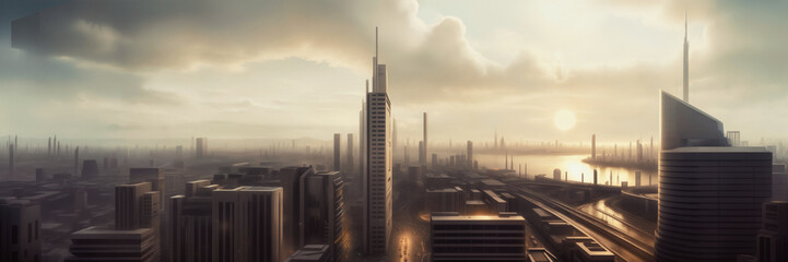 Futuristic urban skyline,Fictional City Skyline, 