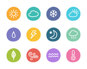 Flat design style hand-drawn weather icons