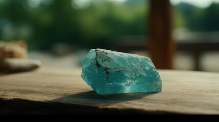 Close-up aquamarine stone on ground. Generative AI