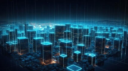  Holographic projection of city. Generative AI