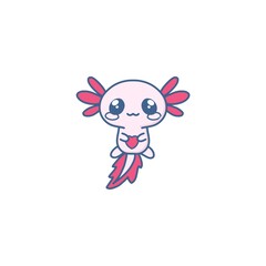 Cartoon style cute axolotl icon isolated on white background