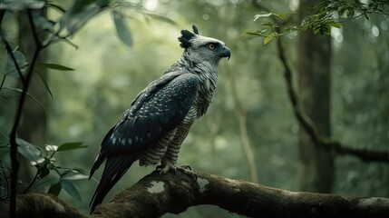 Magnificent close-up Harpy Eagle bird in forest. Generative AI