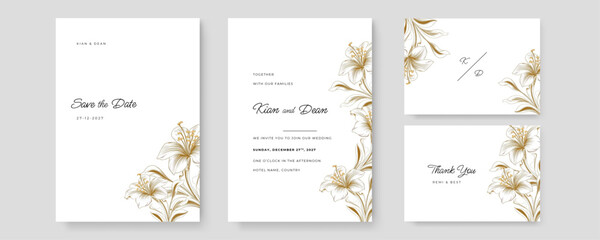 Fototapeta na wymiar vector hand drawn minimal wedding invitation template