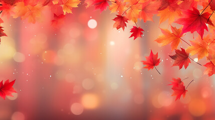 Fall background with blurred flying red leaves autum.  generative AI.