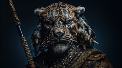 Anthropomorphic scary tiger. Tiger hunter creature. Generative AI