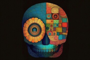 Colorful psychedelic skull. Abstract skull. Colorful pattern. Generative AI